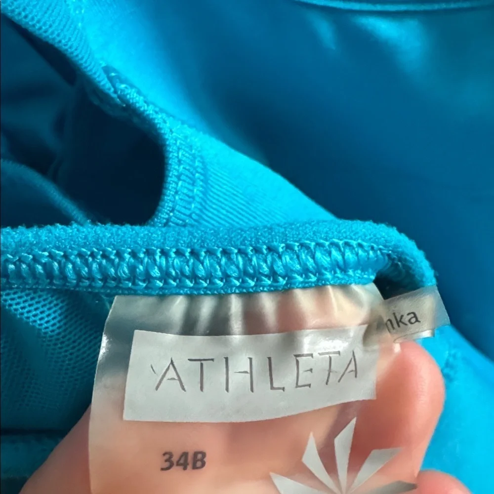 Athleta Bright Blue Racerback Built in Bra Athletic Sporty Tank Top with Mesh